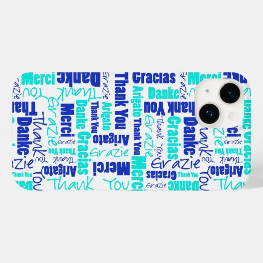 Blauw en Turquoise Dank u Word Cloud Case-Mate iPhone Case (Achterkant (horizontaal))