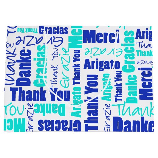 Blauw en Turquoise Dank u Word Cloud Groot Cadeauzakje (Voorkant)