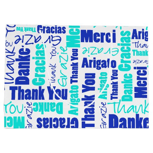 Blauw en Turquoise Dank u Word Cloud Groot Cadeauzakje (Achterkant)
