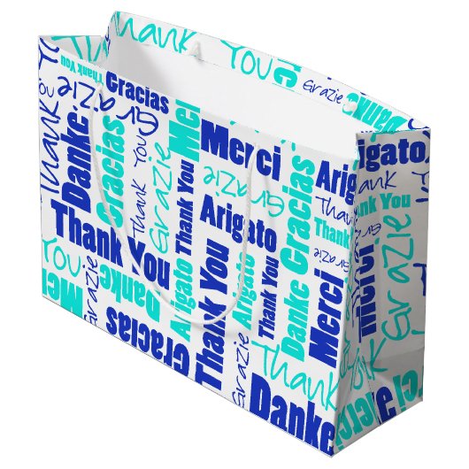Blauw en Turquoise Dank u Word Cloud Groot Cadeauzakje (Achterkant Gekanteld)