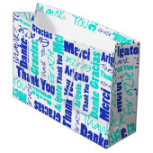 Blauw en Turquoise Dank u Word Cloud Groot Cadeauzakje (Voorkant Gekanteld)