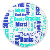 Blauw en Turquoise Dank u Word Cloud Keramische Knop (Voorkant)