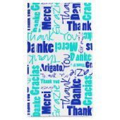 Blauw en Turquoise Dank u Word Cloud Klein Cadeauzakje (Achterkant)