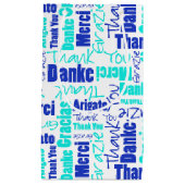 Blauw en Turquoise Dank u Word Cloud Klein Cadeauzakje (Voorkant)
