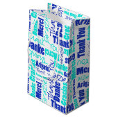 Blauw en Turquoise Dank u Word Cloud Klein Cadeauzakje (Achterkant Gekanteld)