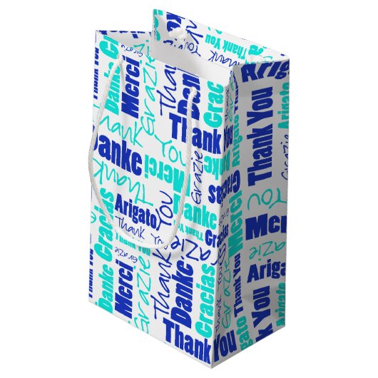Blauw en Turquoise Dank u Word Cloud Klein Cadeauzakje (Achterkant Gekanteld)