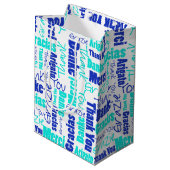 Blauw en Turquoise Dank u Word Cloud Medium Cadeauzakje (Achterkant Gekanteld)