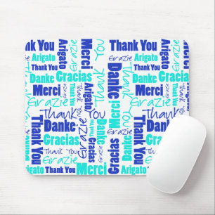 Blauw en Turquoise Dank u Word Cloud Muismat