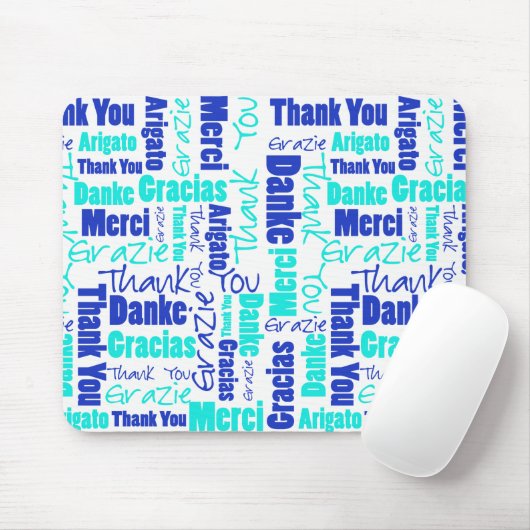 Blauw en Turquoise Dank u Word Cloud Muismat (Met muis)