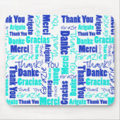 Blauw en Turquoise Dank u Word Cloud Muismat (Voorkant)