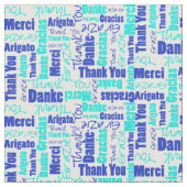 Blauw en Turquoise Dank u Word Cloud Stof (Close Up)