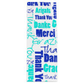 Blauw en Turquoise Dank u Word Cloud Wijn Cadeautas (Voorkant)