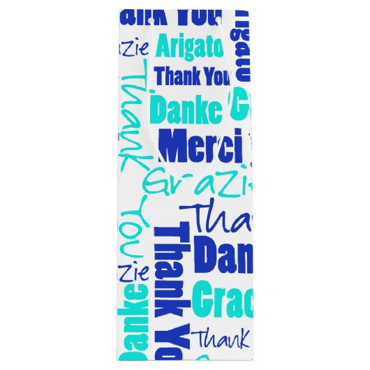 Blauw en Turquoise Dank u Word Cloud Wijn Cadeautas (Voorkant)