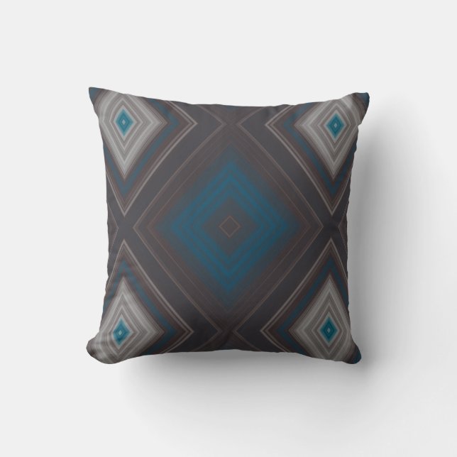 Blauw en Turquoise Diamant patroon Kussen (Voorkant)