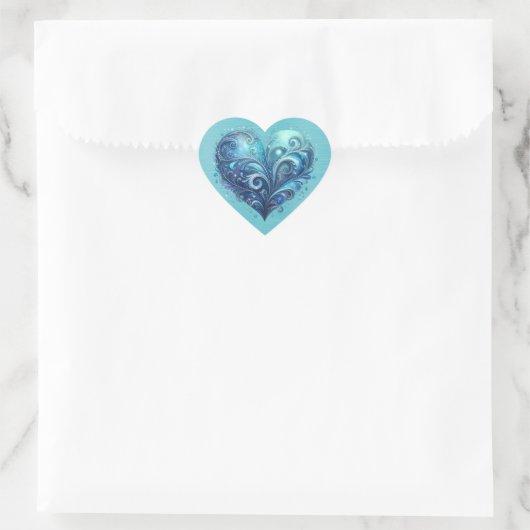 Blauw en turquoise Fancy Valentijn Hart Hart Sticker (Tas)