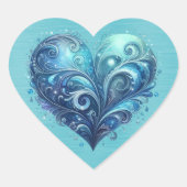 Blauw en turquoise Fancy Valentijn Hart Hart Sticker (Voorkant)