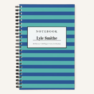 Blauw en turquoise gestreepte gepersonaliseerde no notitieboek