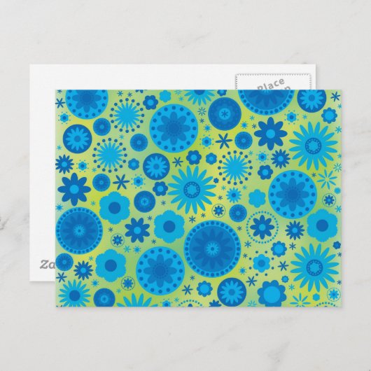 Blauw en Turquoise Hippy Flower Pattern Briefkaart (Voorkant / Achterkant)