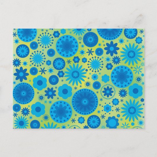 Blauw en Turquoise Hippy Flower Pattern Briefkaart (Voorkant)