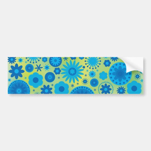Blauw en Turquoise Hippy Flower Pattern Bumpersticker (Voorkant)