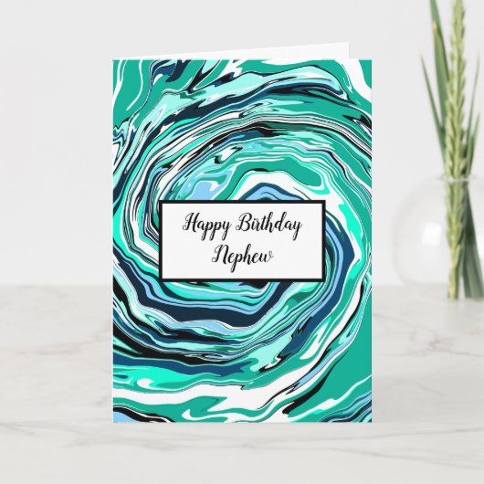 Blauw en Turquoise Marble Nephew Birthday Kaart (Voorkant)