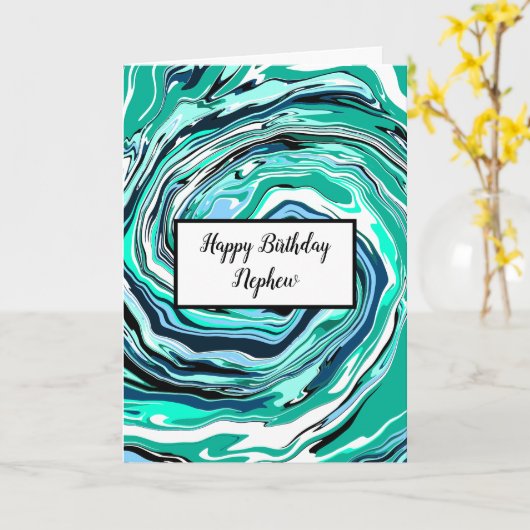 Blauw en Turquoise Marble Nephew Birthday Kaart (Gele Bloem)