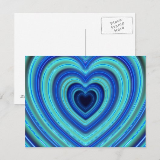 Blauw en Turquoise Neon verlicht hart Briefkaart (Voorkant / Achterkant)
