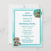 Blauw en Turquoise Otter Boy's Verjaardagsfeest Kaart (Achterkant)