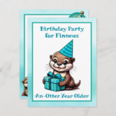 Blauw en Turquoise Otter Boy's Verjaardagsfeest Kaart (Voorkant / Achterkant)