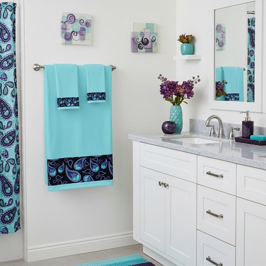Blauw en turquoise paisley bad handdoek