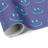Blauw en Turquoise Smile Pattern Wrapping Paper Cadeaupapier (Rol Hoek)