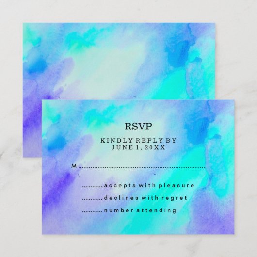 Blauw en turquoise Waterverf look RSVP (Voorkant / Achterkant)
