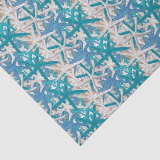 Blauw en turquoise zeesterren tissuepapier (Detail)