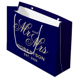 Blauw en vanille elegante Mr en Mrs bruiloft Groot Cadeauzakje