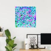 Blauw en warm roze Succulent Sedum Flowers Detail Poster (Thuiskantoor)