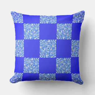Blauw en wervelend dambord kussen