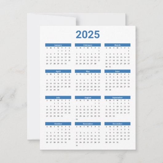 Blauw en Wit 2025 Jaar in een oogopslag Kalender F Kaart (Voorkant)