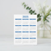 Blauw en Wit 2025 Jaar in een oogopslag Kalender F Kaart (Staand voorkant)