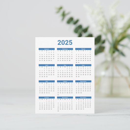 Blauw en Wit 2025 Jaar in een oogopslag Kalender F Kaart (Staand voorkant)