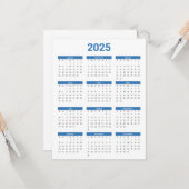 Blauw en Wit 2025 Jaar in een oogopslag Kalender F Kaart (Voorkant / Achterkant in situ)
