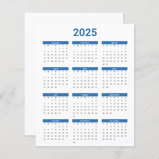 Blauw en Wit 2025 Jaarlijkse kalender Papieren Bla (Voorkant / Achterkant)