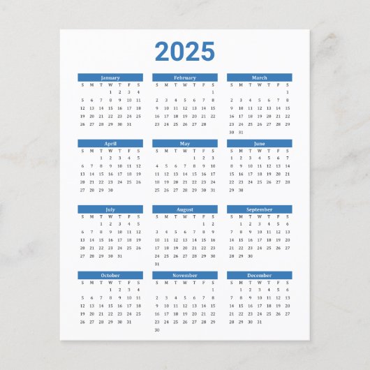 Blauw en Wit 2025 Jaarlijkse kalender Papieren Bla (Voorkant)
