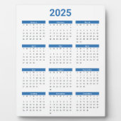 Blauw en Wit 2025 Jaaroverzicht Kalender Fotoplaat (Voorkant)
