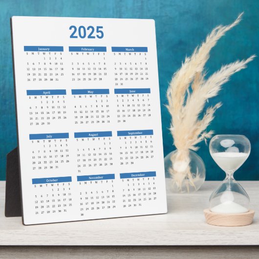 Blauw en Wit 2025 Jaaroverzicht Kalender Fotoplaat (Zijkant)