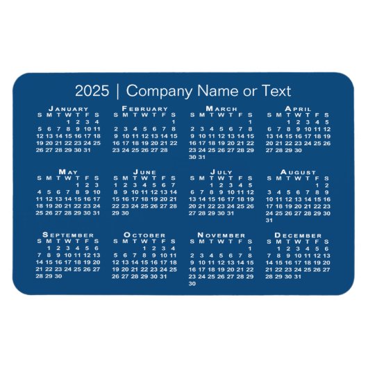 Blauw en Wit 2025 Kalender met aangepaste tekst Magneet (Horizontaal)