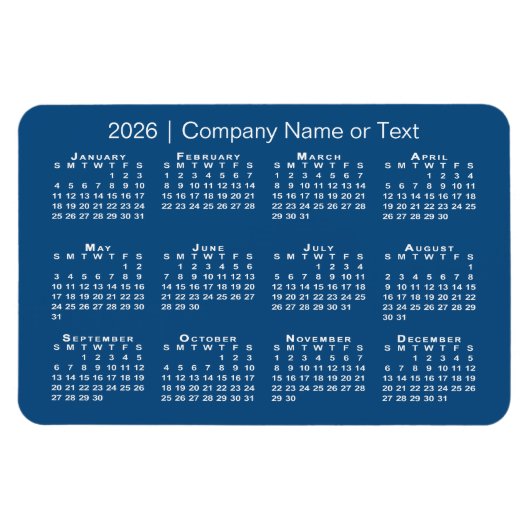Blauw en Wit 2026 Kalender met aangepaste tekst Magneet (Horizontaal)