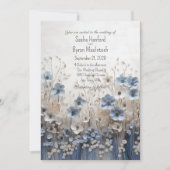 Blauw en Wit 3D Bloemtuin Huwelijk Kaart (Voorkant)