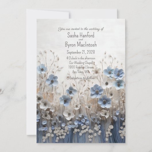  Blauw en Wit 3D Bloemtuin Huwelijk Kaart (Voorkant)