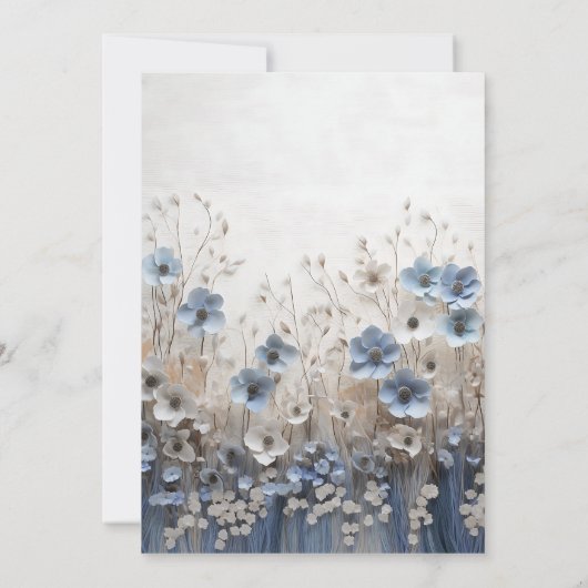  Blauw en Wit 3D Bloemtuin Huwelijk Kaart (Achterkant)