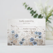  Blauw en Wit 3D Bloemtuin Huwelijk RSVP Kaartje (Staand voorkant)